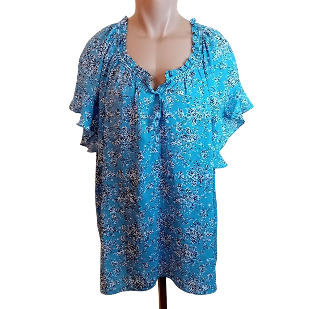 Plus Size Max Studio Floral Print Ruffle Sleeve Blouse Lightweight Cottagecore 3